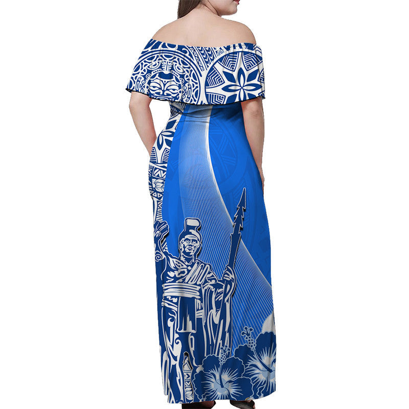 Hawaiian King Kamehameha Schulterfreies Langes Kleid Vibe Blue Style LT6