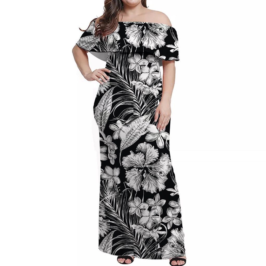 Aloha Hawaii Blumen Sommer Schulterfreies Langes Kleid LT6