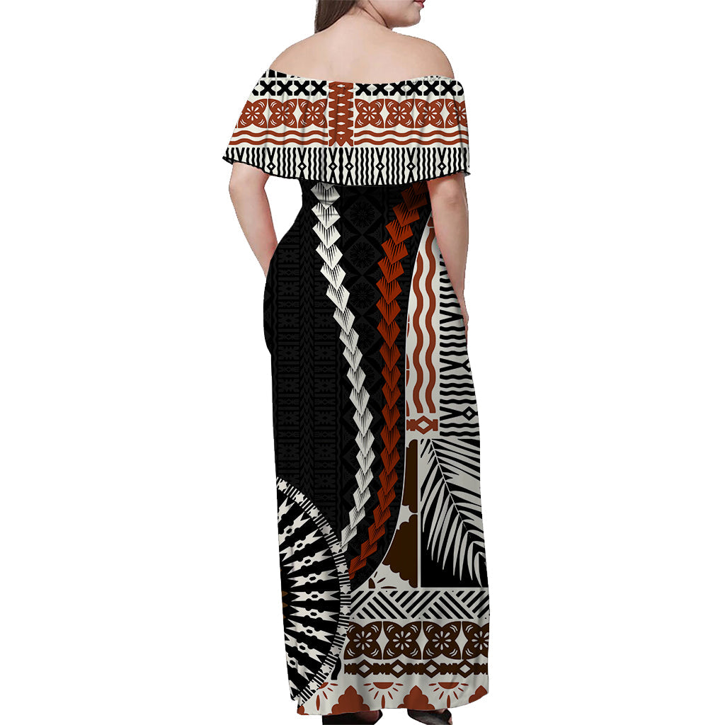 Bula Fiji schulterfreies langes Kleid, Masi Tapa Patterns, Stil LT6
