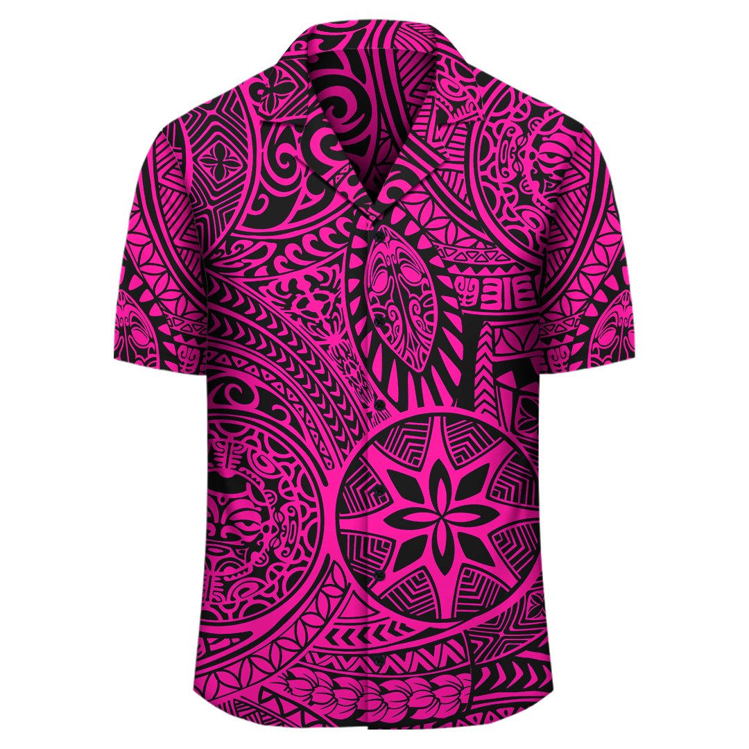 Polynesisches Hawaii-Hemd im Tribal-Tattoo-Stil in Rosa