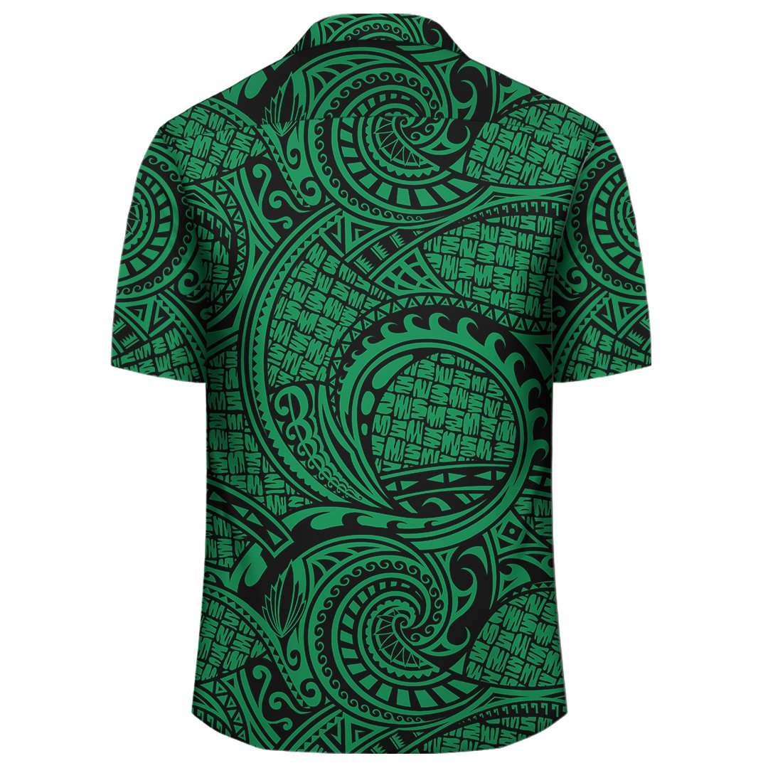 Grünes Hawaiihemd „Lauhala“ aus polynesischen Maori-Stoffen