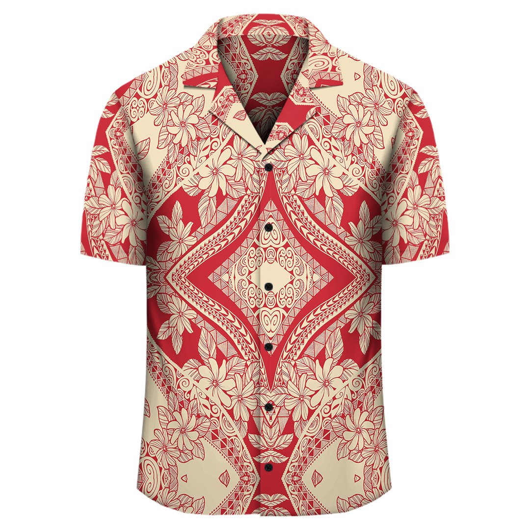 Hawaiihemd mit polynesischem Plumeria-Mix