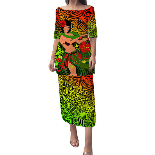 Hawaii Hula Girl Reggae Puletasi Dress - LT2 Women RAGGAE - Polynesian Pride