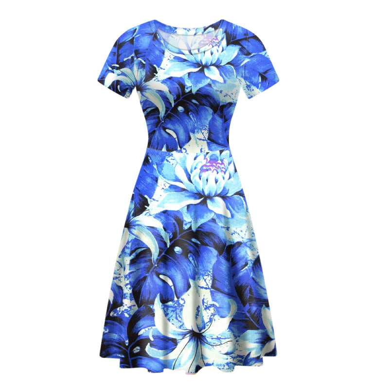 Robe Fleurie Bleue Courte Cintrée