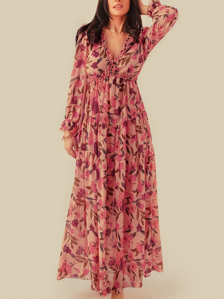 Lange Chiffon-Blumenkleider