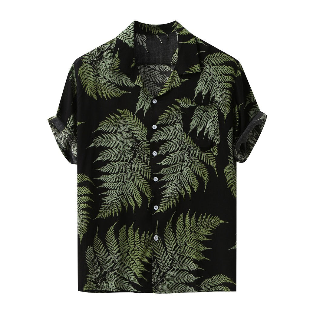Schwarzes Hawaiihemd mit tropischem Farn