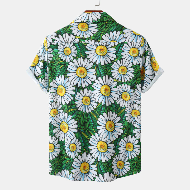 Lockeres grünes Hawaii-Hemd mit Blumenmuster