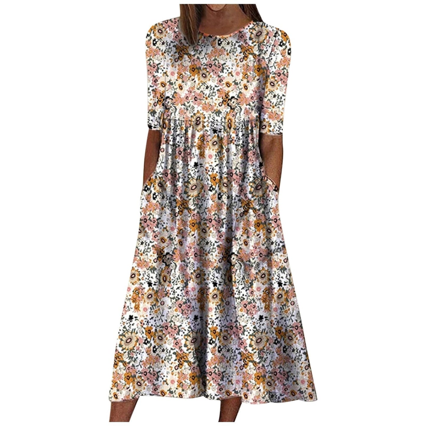 Robe Fleurie Imprimée Évasée Longue