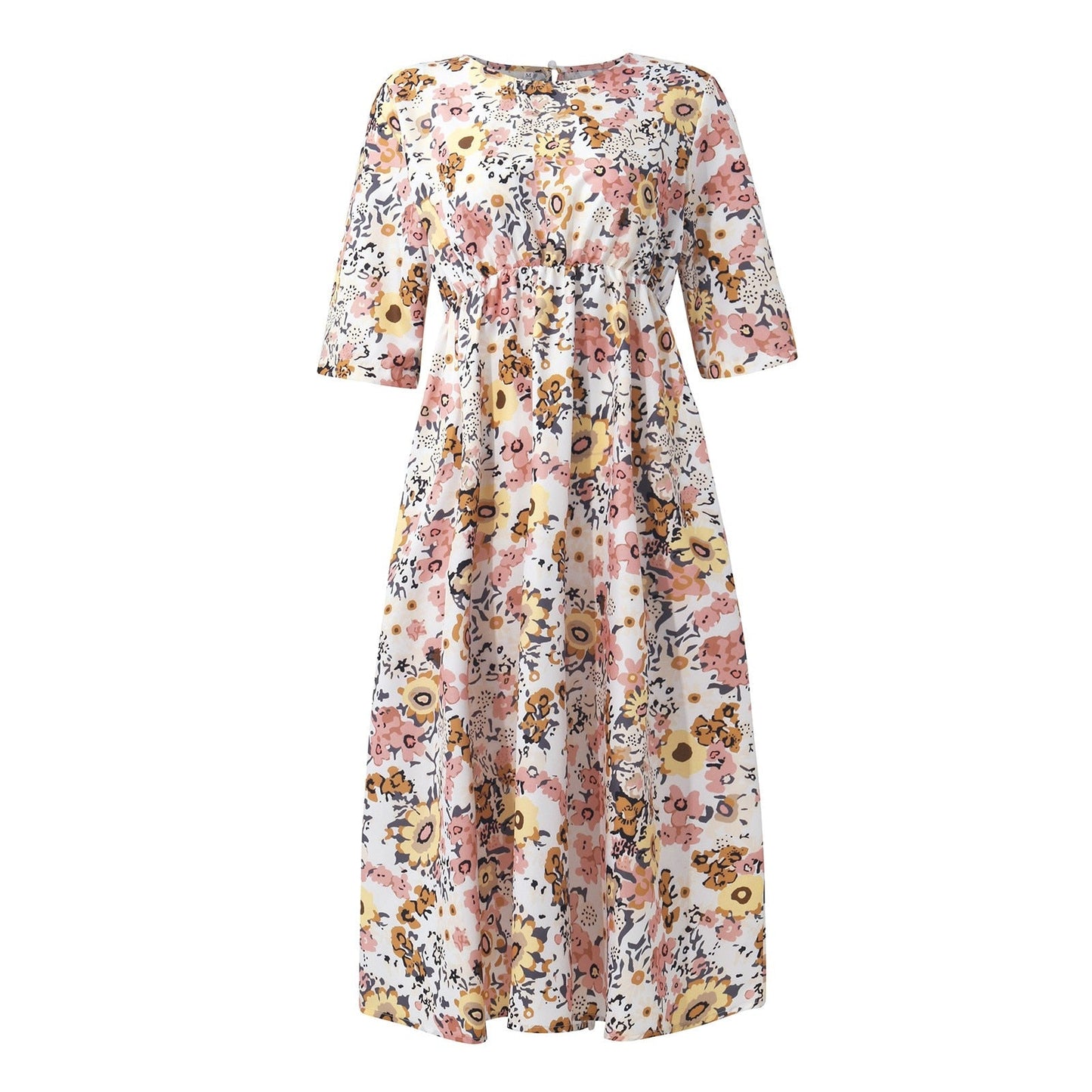 Langes, ausgestelltes Kleid mit Blumendruck