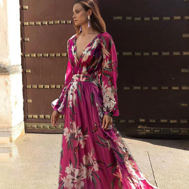 Langes Blumenkleid Herbst Winter