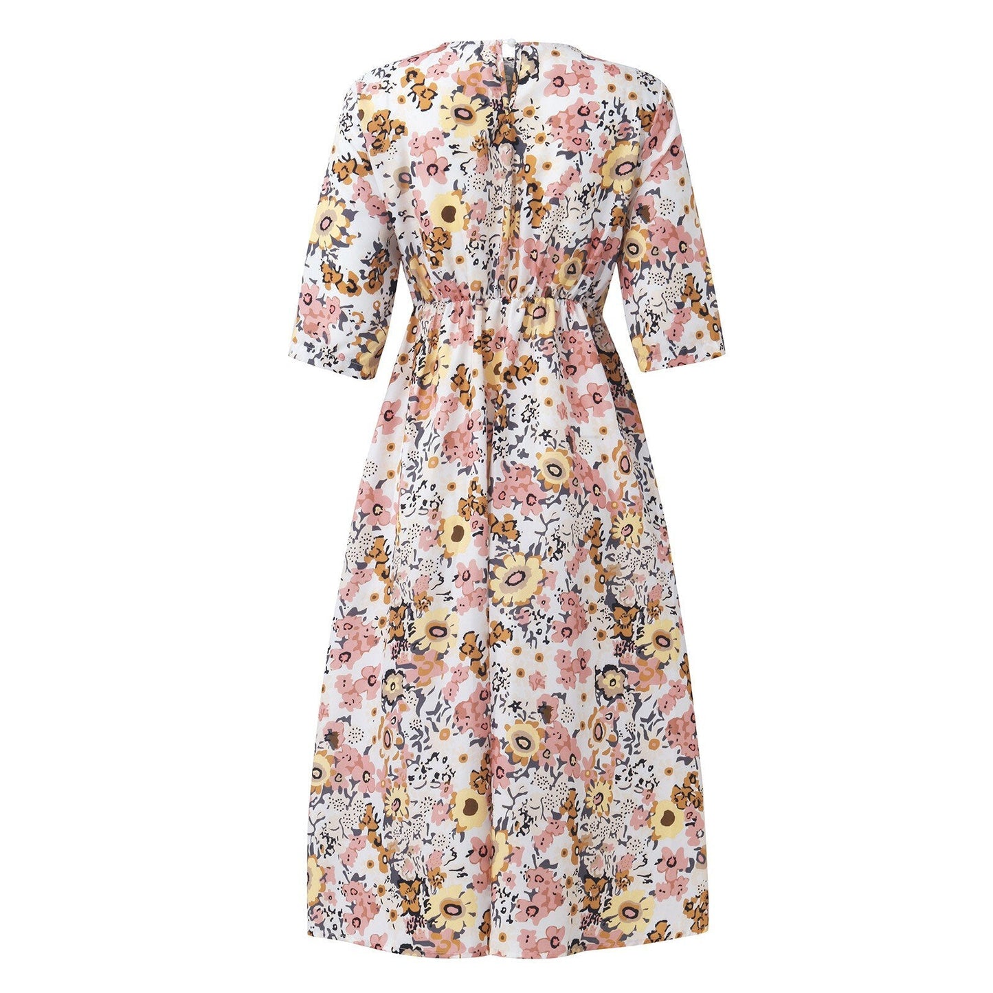 Langes, ausgestelltes Kleid mit Blumendruck