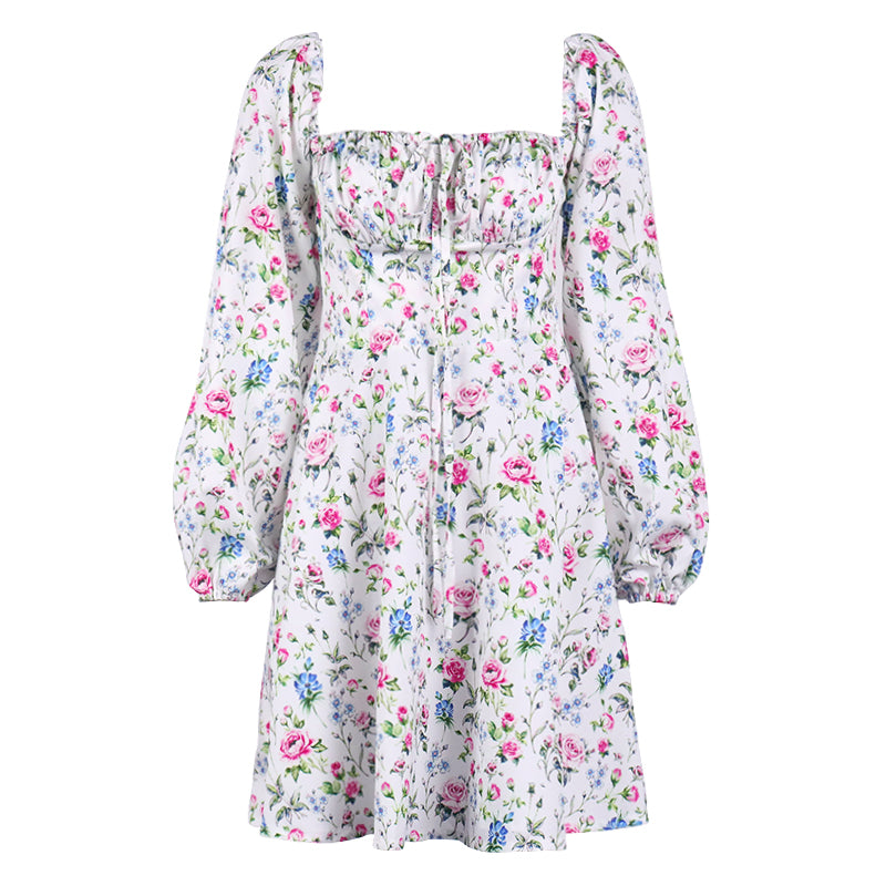 Blumenkleid mit quadratischem Kragen und Balkonen