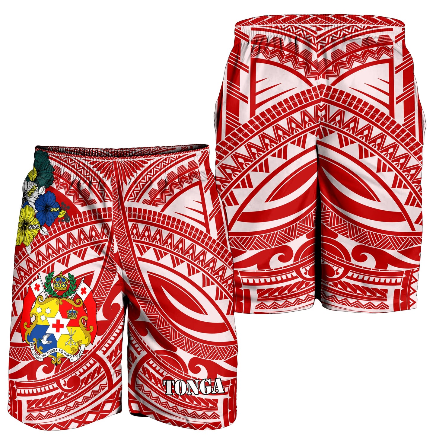 Tonga Herren Bermuda Shorts - Polynesisches Muster Rote Farbe LT7