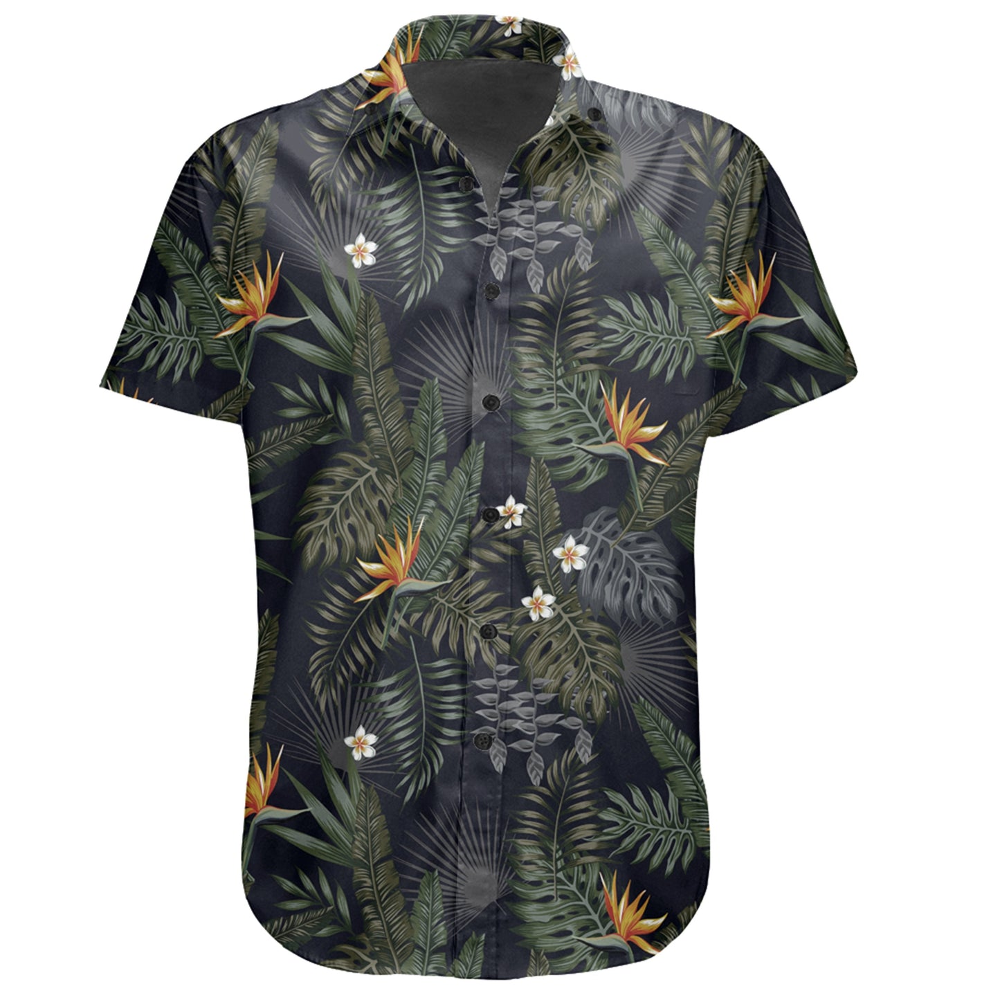 Hawaiihemd - Tropische Blätter und Blumen im Nachtstil