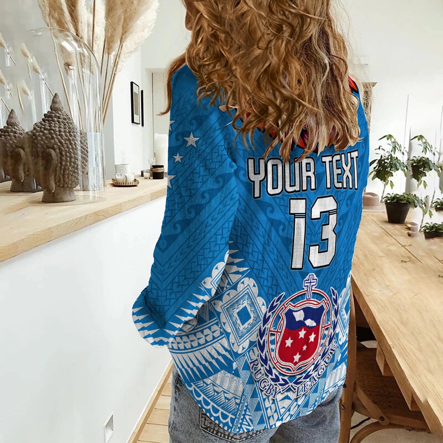 (Personalisierter Text und Nummer) Toa Samoa Rugby Damen Freizeithemd Manu Siva Tau Style Ulafala LT13