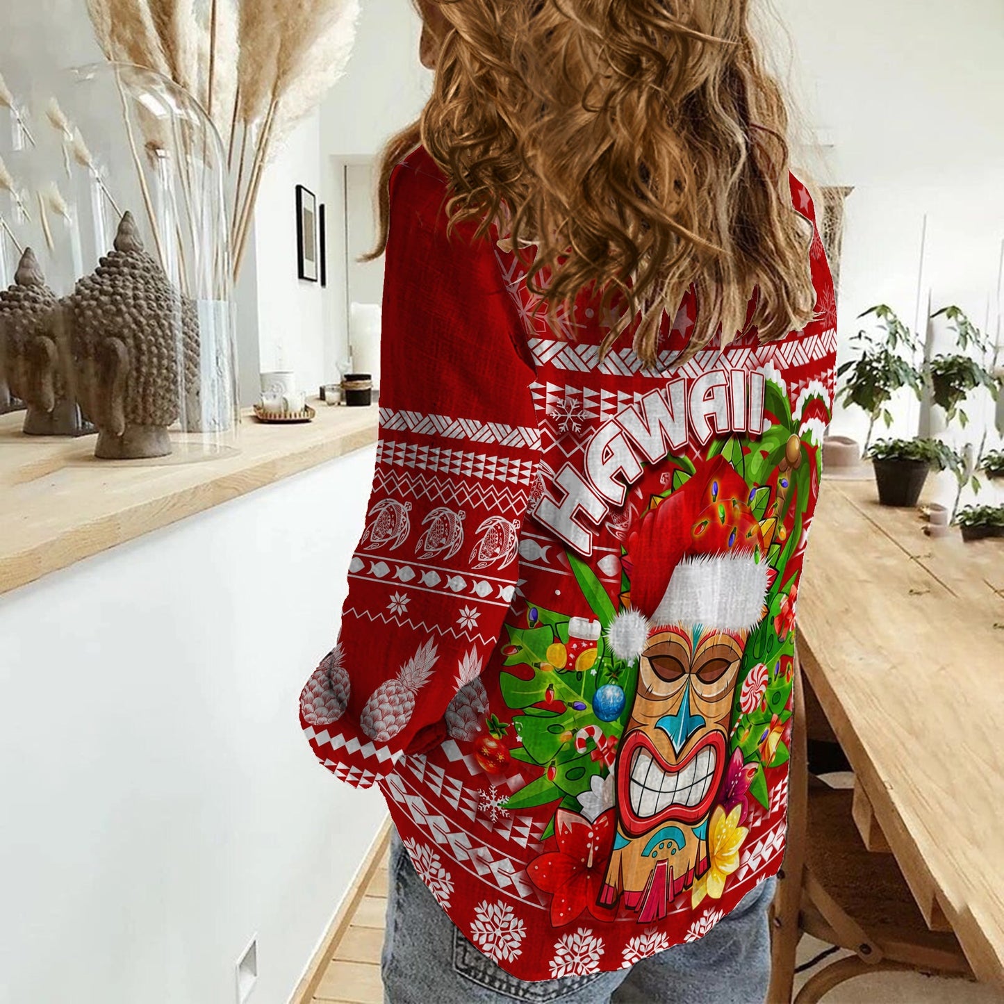 Hawaii Weihnachten Damen Freizeithemd Mele Kalikimaka - Tiki LT7