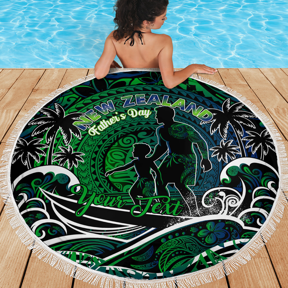 Samoa Siapo Motiv und Tapa Muster Halbstil Stranddecke Schwarz Farbe LT03