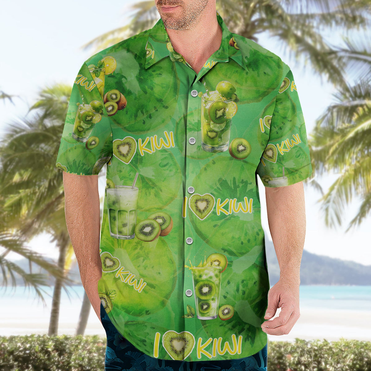 I Love Kiwi Hawaiihemd Neuseeland Kiwi Frucht Sommer Cocktail DT02