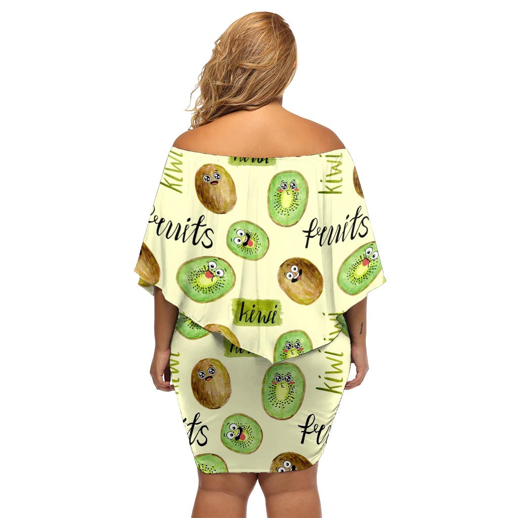 Kiwi süße humorvolle Off Schulter kurzes Kleid Blumen Neuseeland Obst DT02