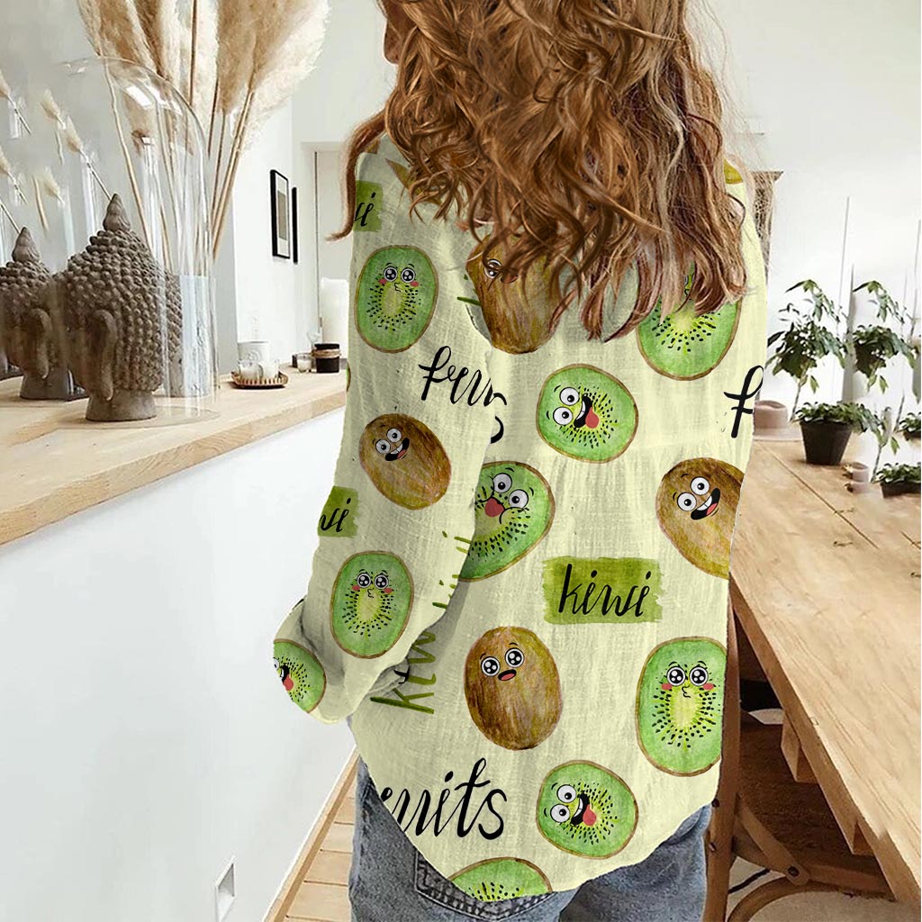 Kiwi Süßes Humorvolles Damen Casual Shirt Neuseeland Obst DT02