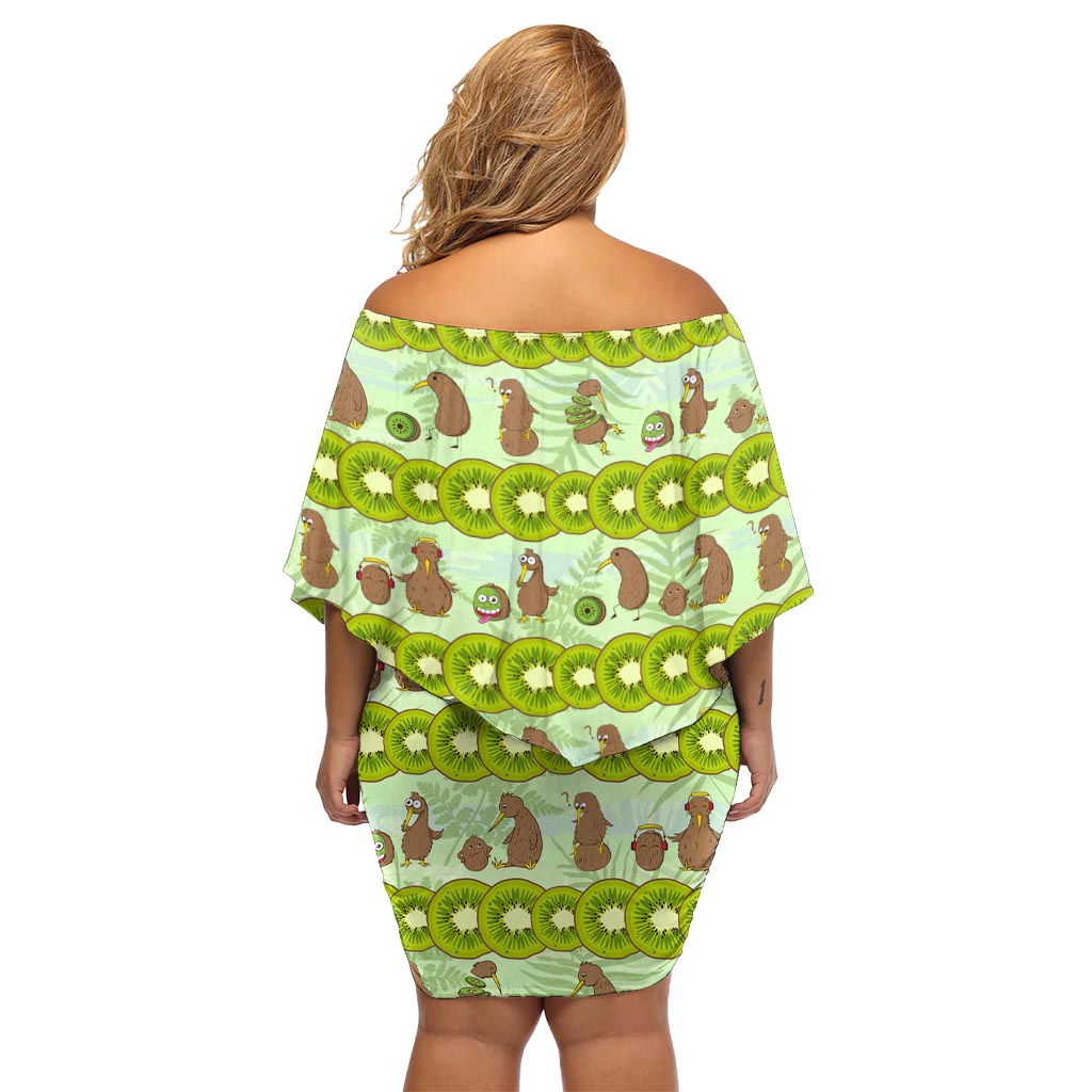 Neuseeland Kiwi Obst witzig Kiwi Vogel Off Schulter kurzes Kleid Blumen DT02
