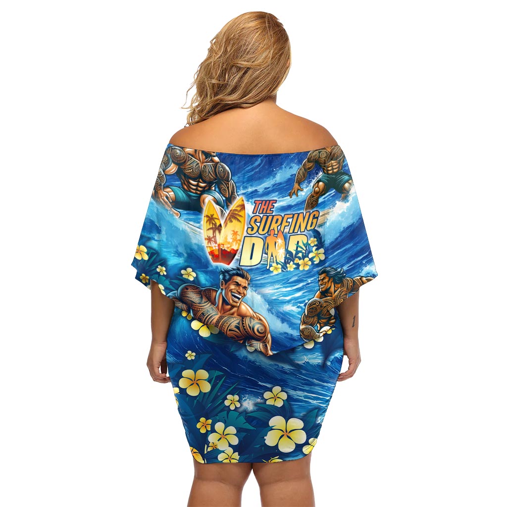 Hawaiianischer Vatertag, schulterfreies, kurzes Kleid Blumen, The Surfing Dad, polynesisches Tattoo, DT02