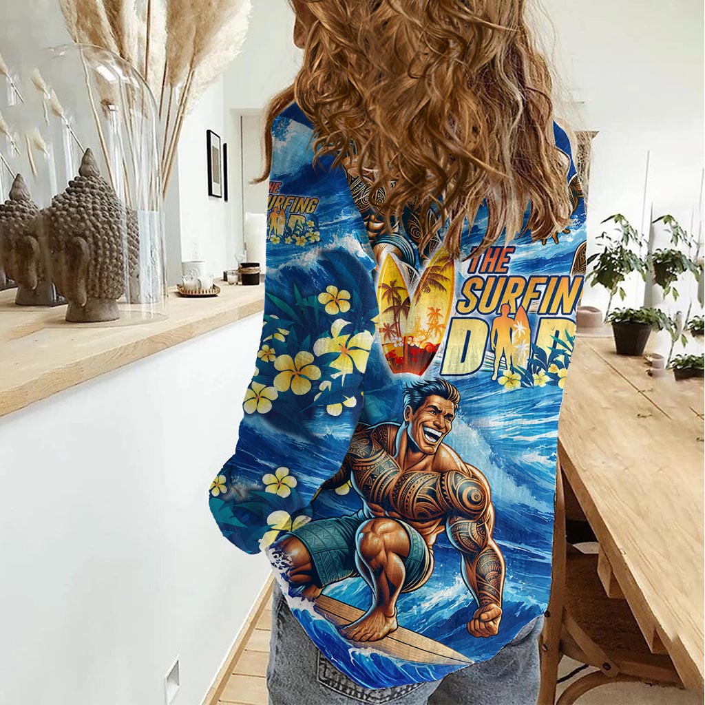 Hawaiianischer Vatertag, Damen-Freizeithemd „The Surfing Dad“, polynesisches Tattoo, DT02
