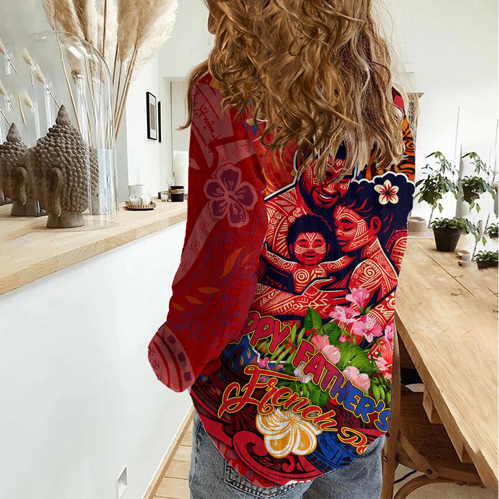 Alles Gute zum Vatertag Französisch-Polynesien Frauen Casual Shirt Familie Schildkröte Hibiskus DT02