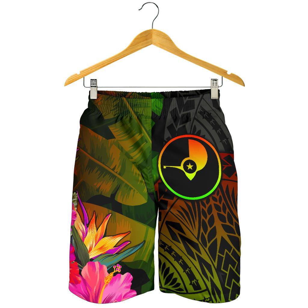 YAP Polynesian Herren Bermuda Shorts - Hibiskus und Bananenblätter