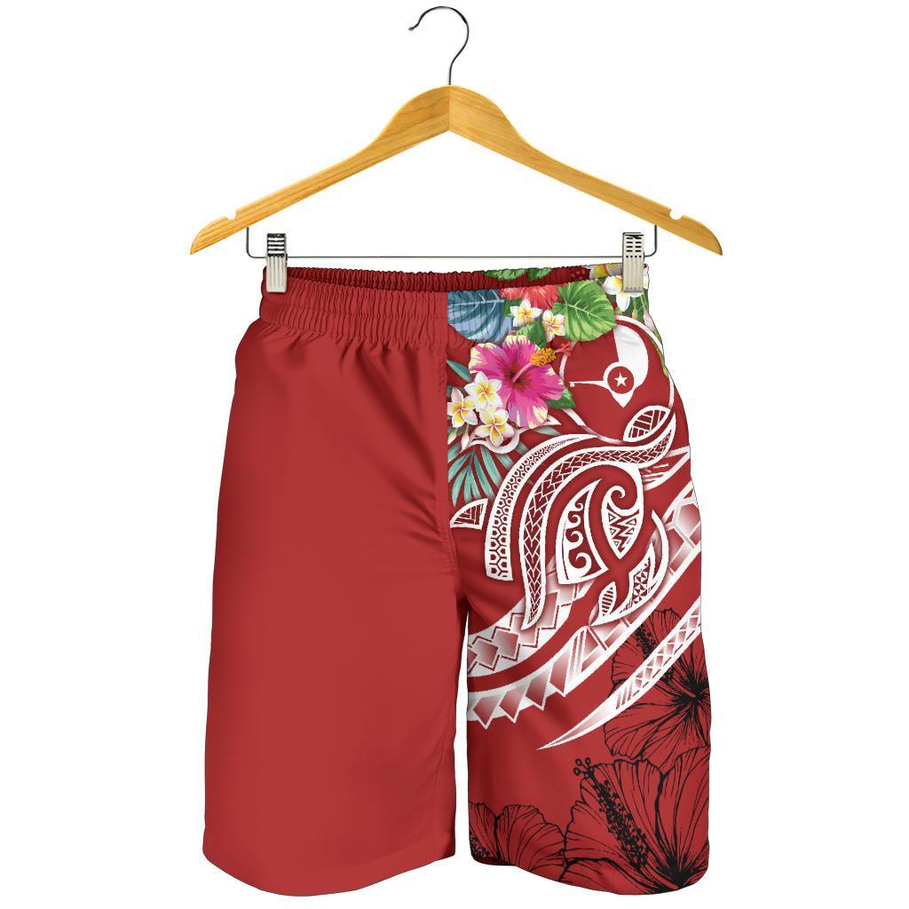 YAP Polynesian All Over Print Herren Bermuda Shorts - Summer Plumeria (Rot)