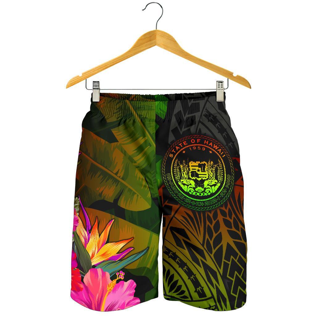 Polynesian Hawaii Polynesianische Herren Bermudas Shorts - Hibiskus und Bananenblätter
