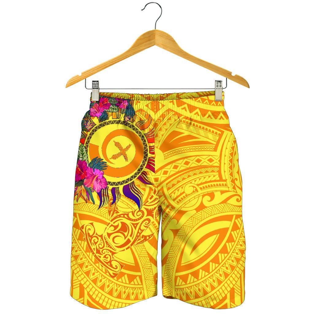 Polynesian Bermudas Shorts Herren - Vanuatu Symbole mit Hibiskus