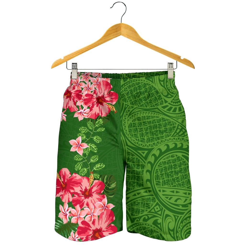 Hawaii Tropische Blumen Polynesische Herren Bermudas Shorts - Curtis Style - Grün