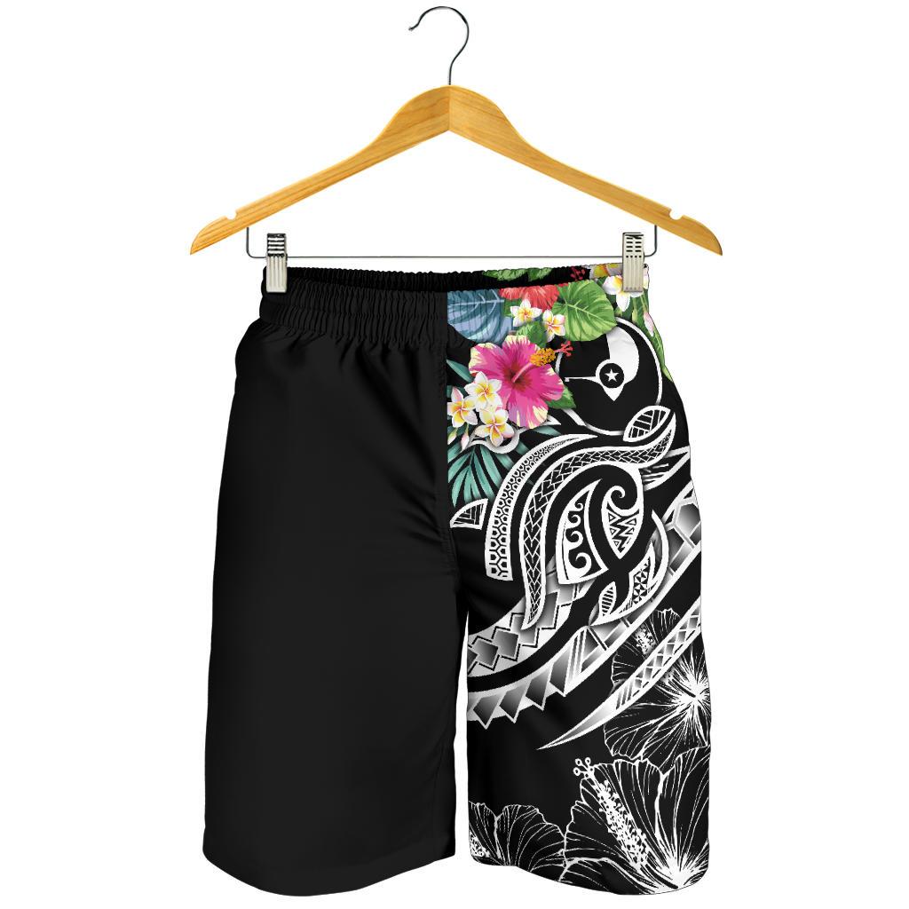 YAP Polynesian Herren Bermuda Shorts - Summer Plumeria (Schwarz)