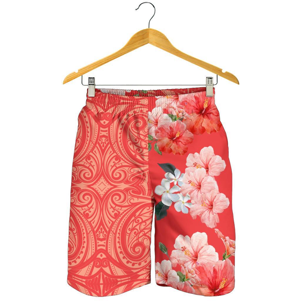 Hawaii Hibiskus Blume Polynesische Herren Bermuda Shorts - Curtis Style - Orange