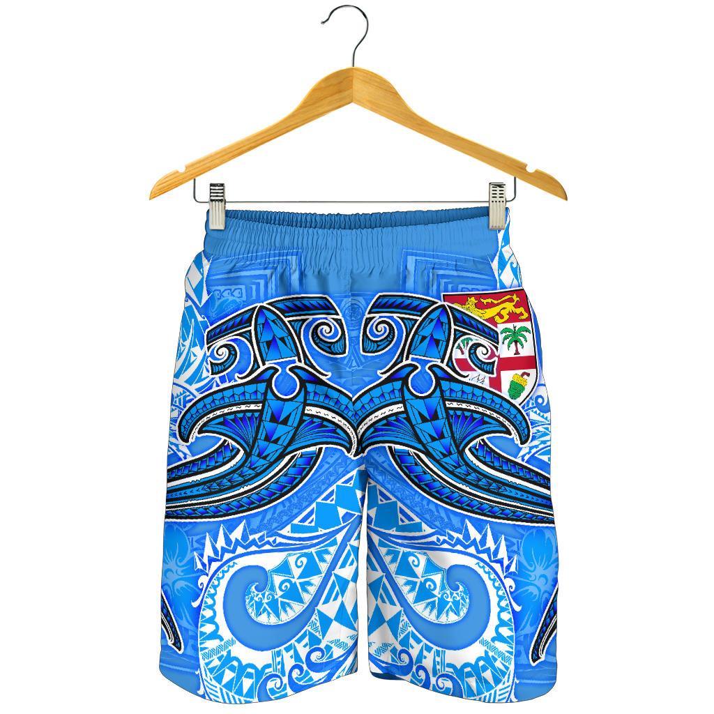 Fiji Bermuda Shorts für Herren - Blauer Hai Polynesian Tattoo