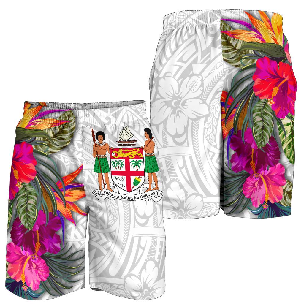 Fiji Polynesian All Over Print Herren Bermuda Shorts - Hibiskusweißes Muster