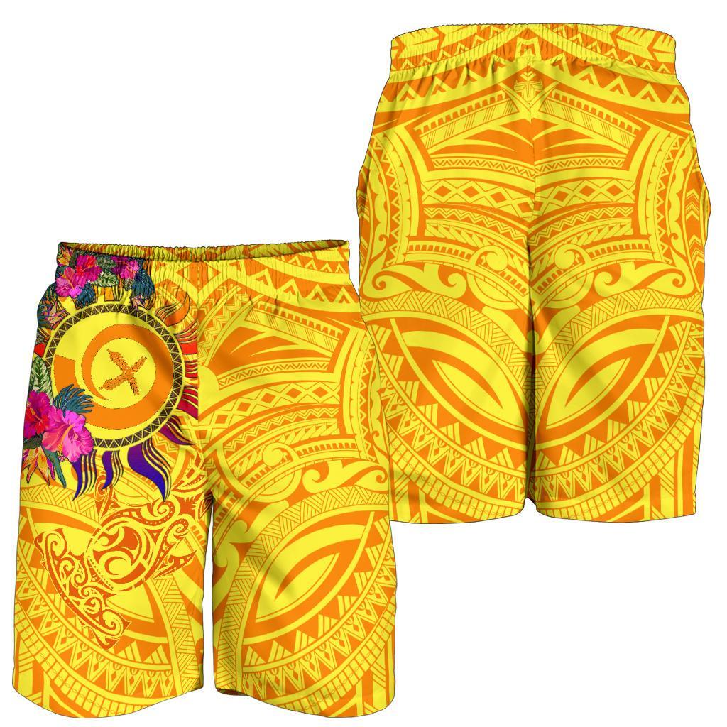 Polynesian Bermudas Shorts Herren - Vanuatu Symbole mit Hibiskus