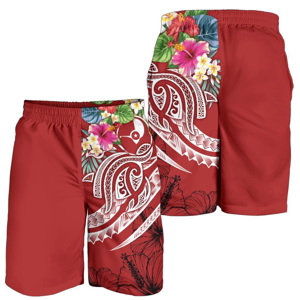 YAP Polynesian All Over Print Herren Bermuda Shorts - Summer Plumeria (Rot)