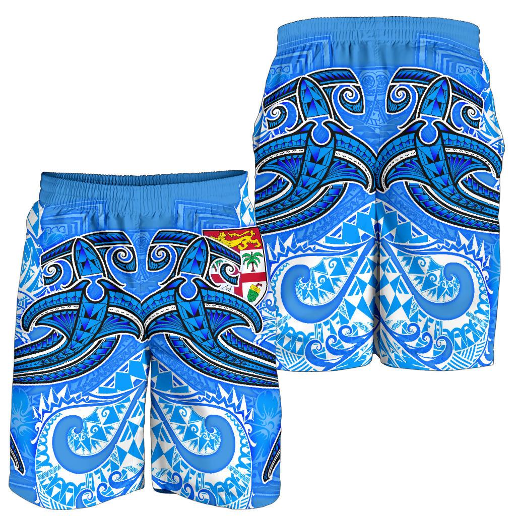 Fiji Bermuda Shorts für Herren - Blauer Hai Polynesian Tattoo