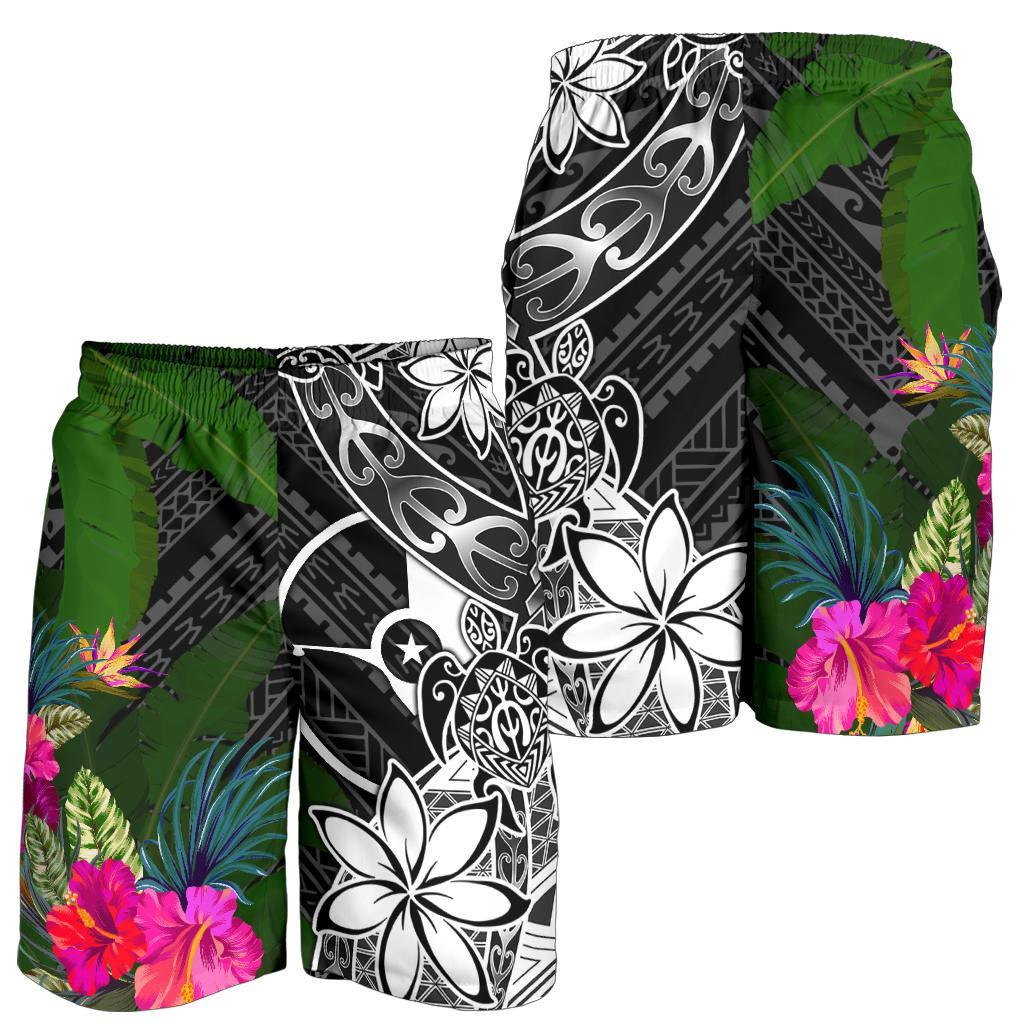 Yap Herren Bermuda Shorts - Schildkröte Plumeria Bananenblatt