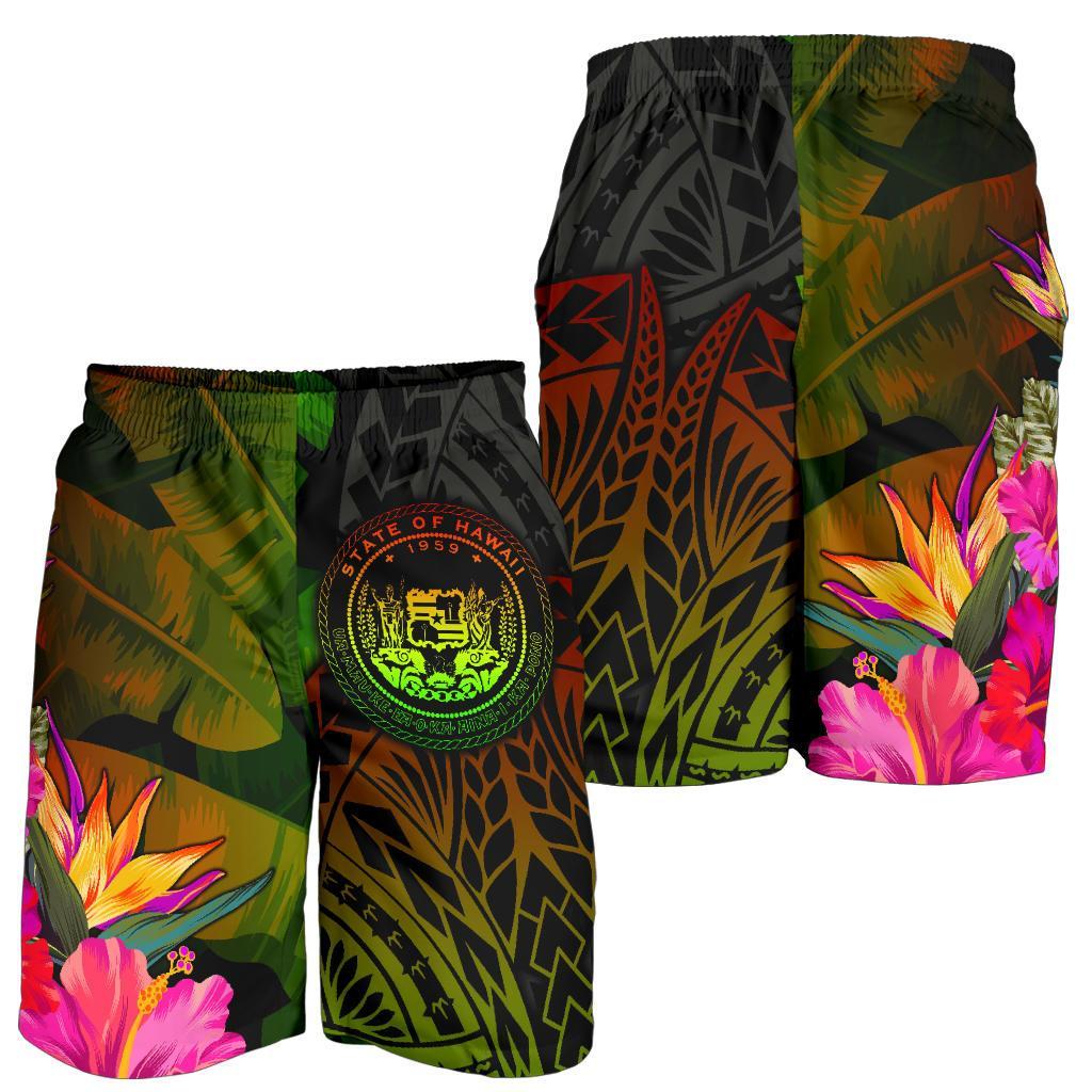 Polynesian Hawaii Polynesianische Herren Bermudas Shorts - Hibiskus und Bananenblätter