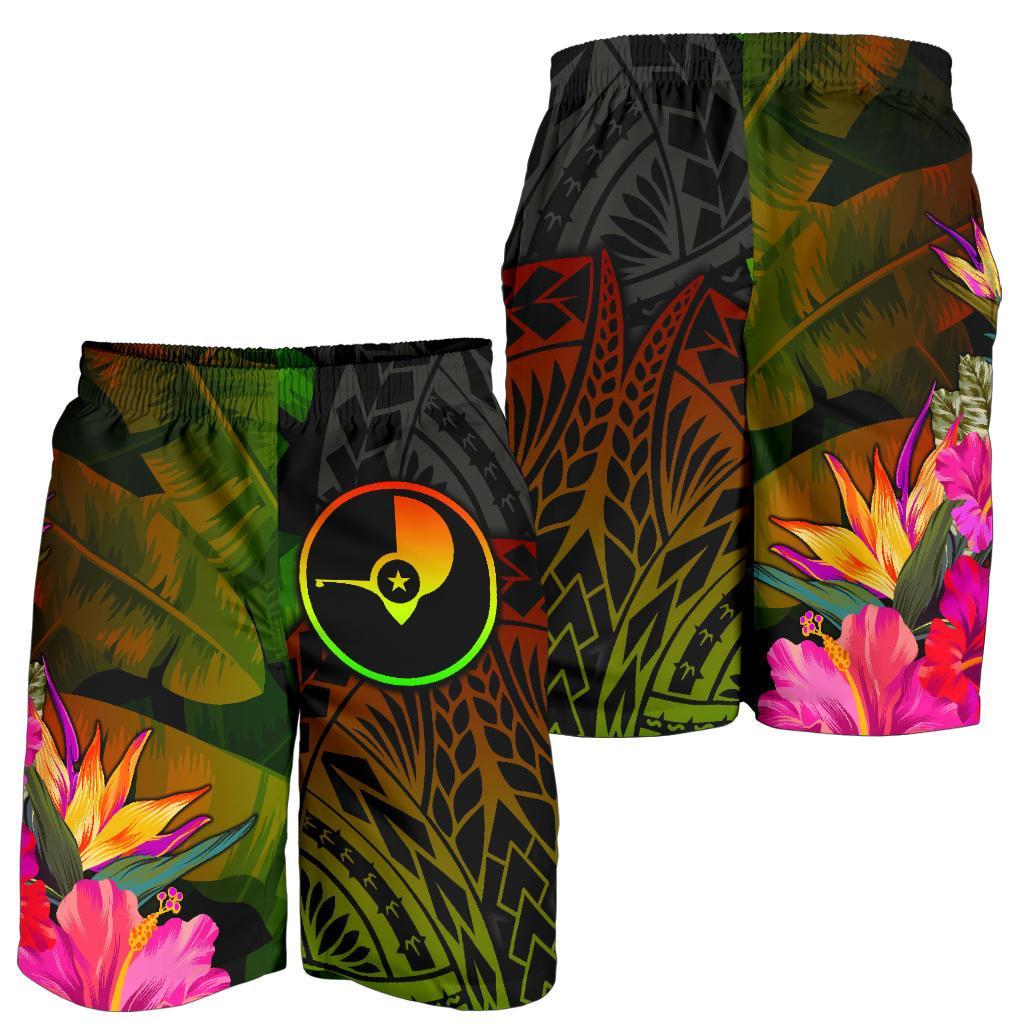 YAP Polynesian Herren Bermuda Shorts - Hibiskus und Bananenblätter