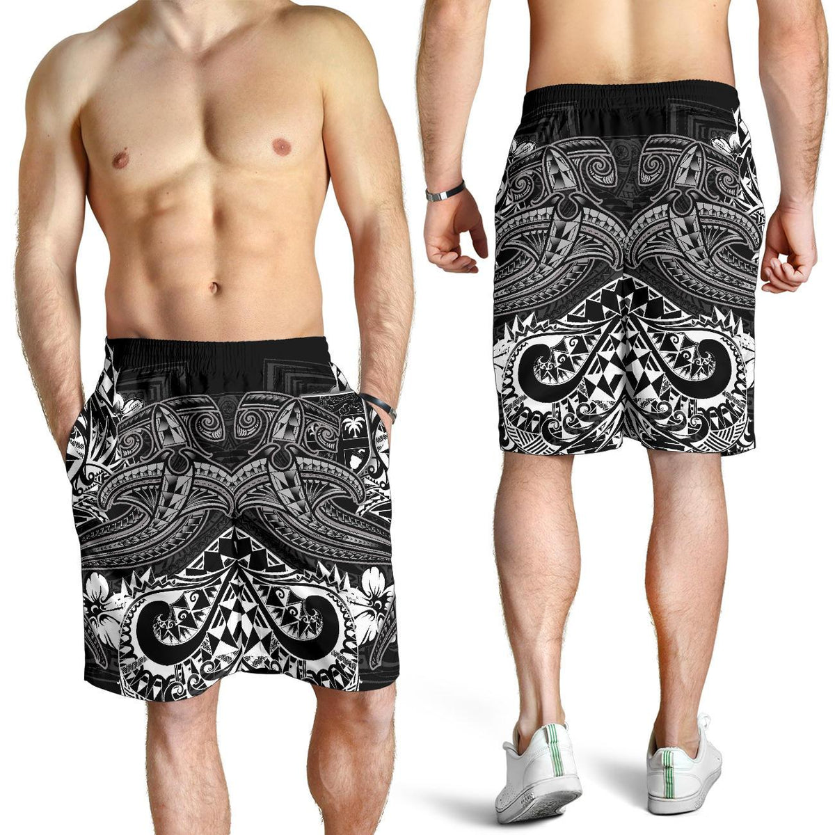 Fiji Herren Bermuda Shorts - Weißer Hai Polynesian Tattoo
