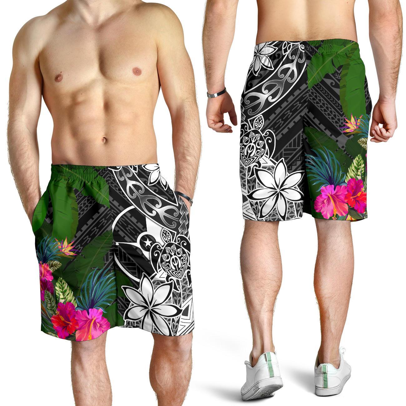 Yap Herren Bermuda Shorts - Schildkröte Plumeria Bananenblatt
