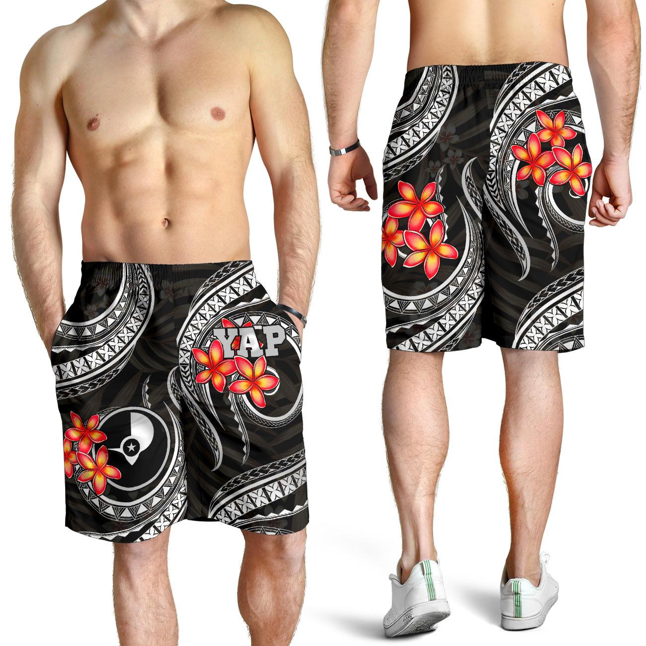 Yap Micronesian Herren Bermuda Shorts - Schwarze Plumeria