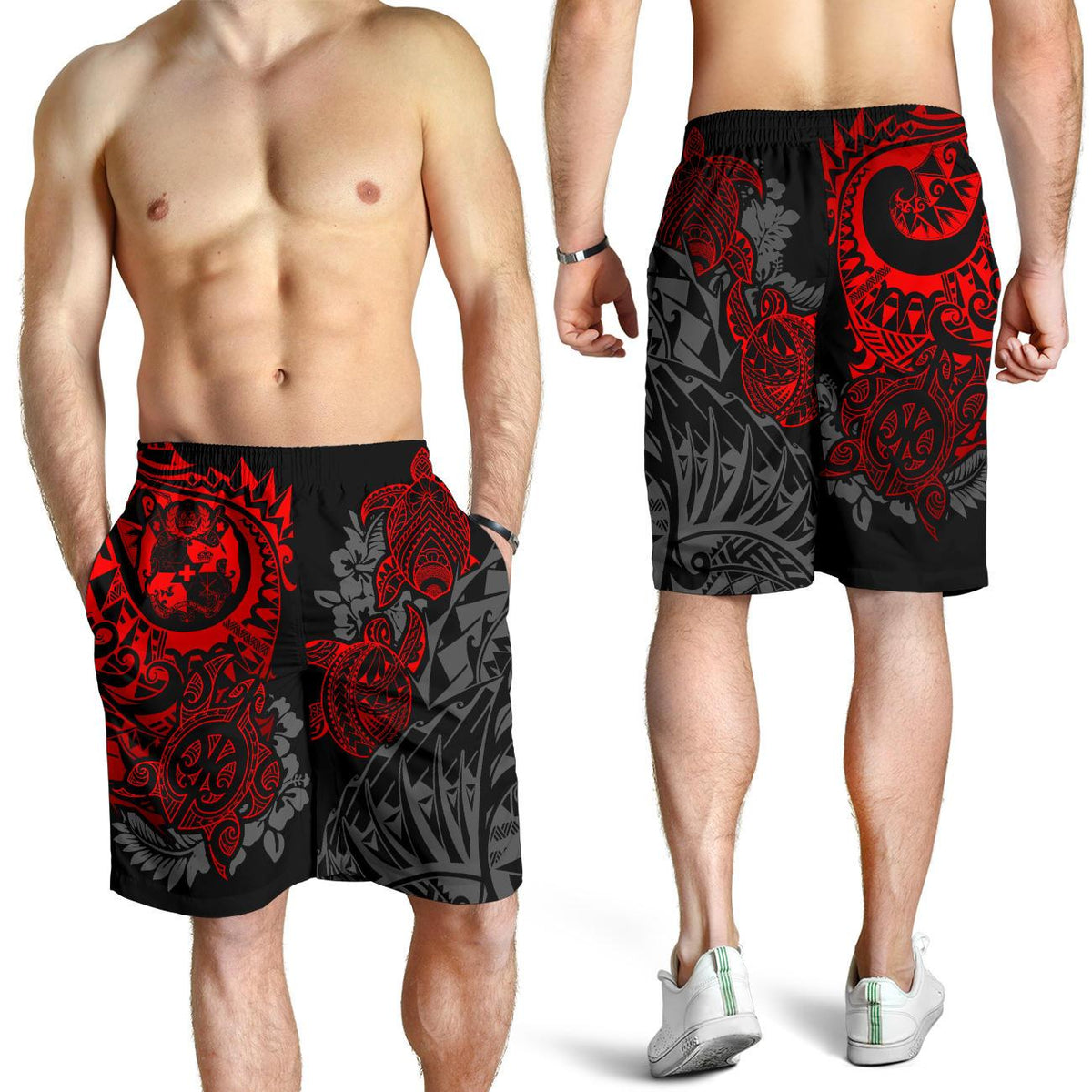 Tonga Polynesian Bermudas Shorts (Herren) - Red Turtle Flowing