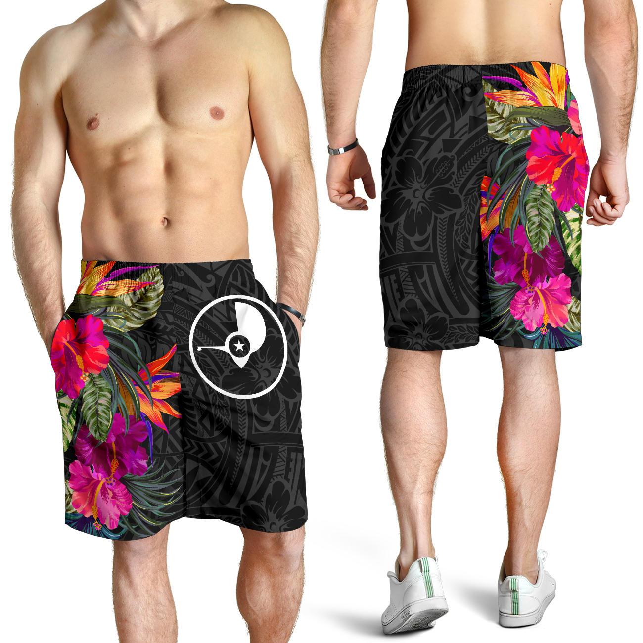Yap All Over Print Herren Bermuda Shorts - Polynesisches Hibiskusmuster