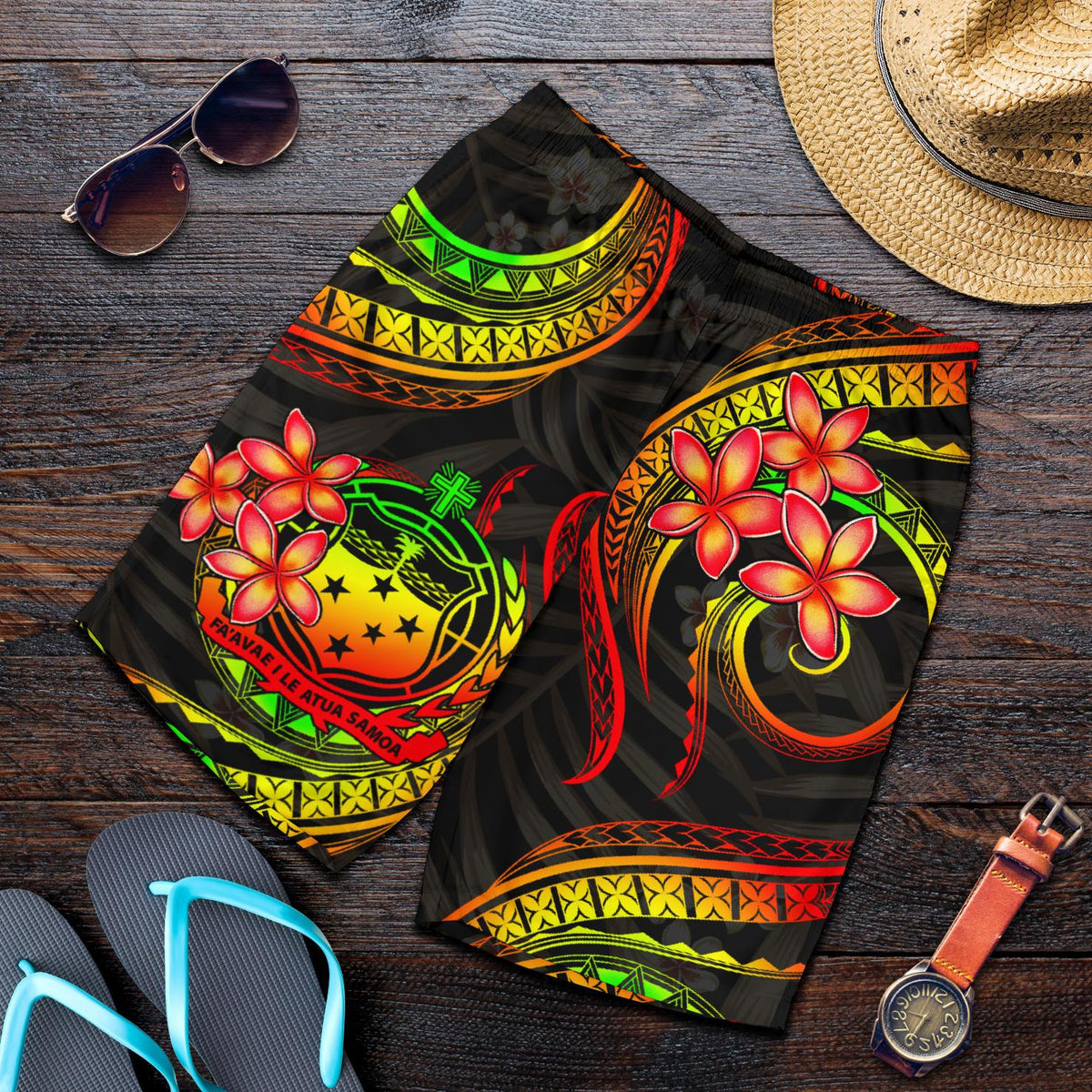 Samoa Polynesian Herren Bermudas Shorts - Reggae Plumeria
