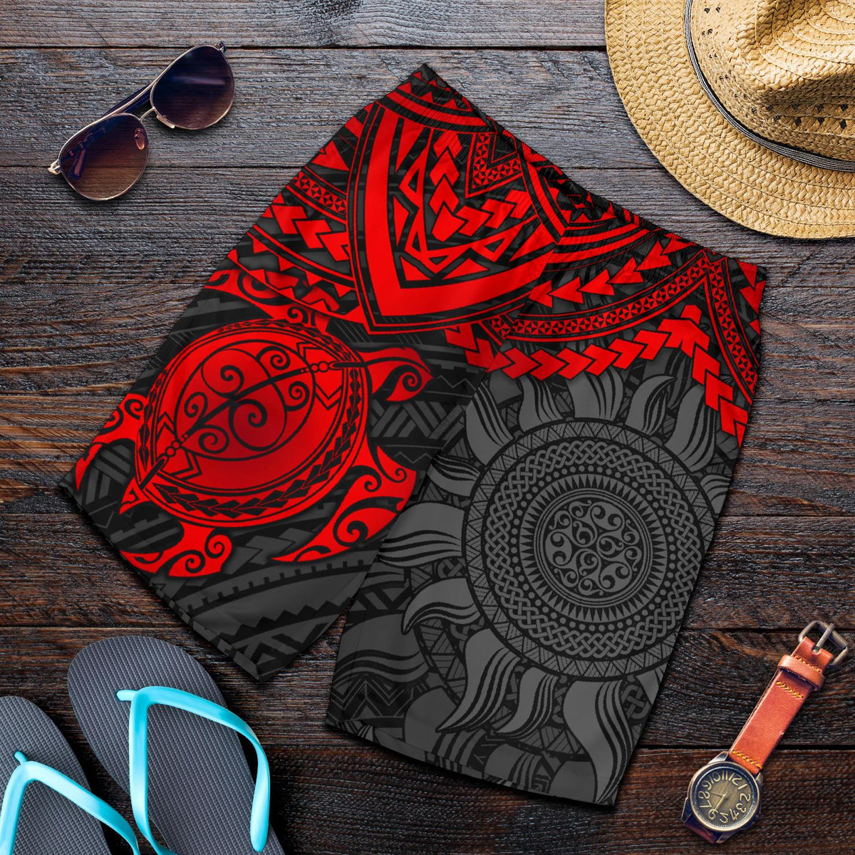 Polynesische Bermudas Shorts (Herren) - Polynesian Red Turtle